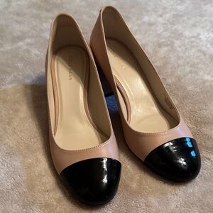 Cole Haan Two-Tone Cap Toe Flats in Blush and Black